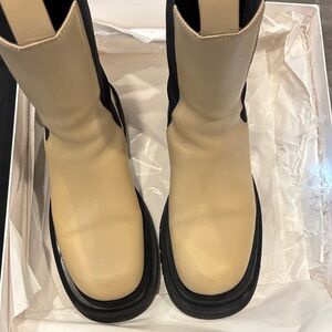 Bottega Veneta Cream and Black Heeled Boots
